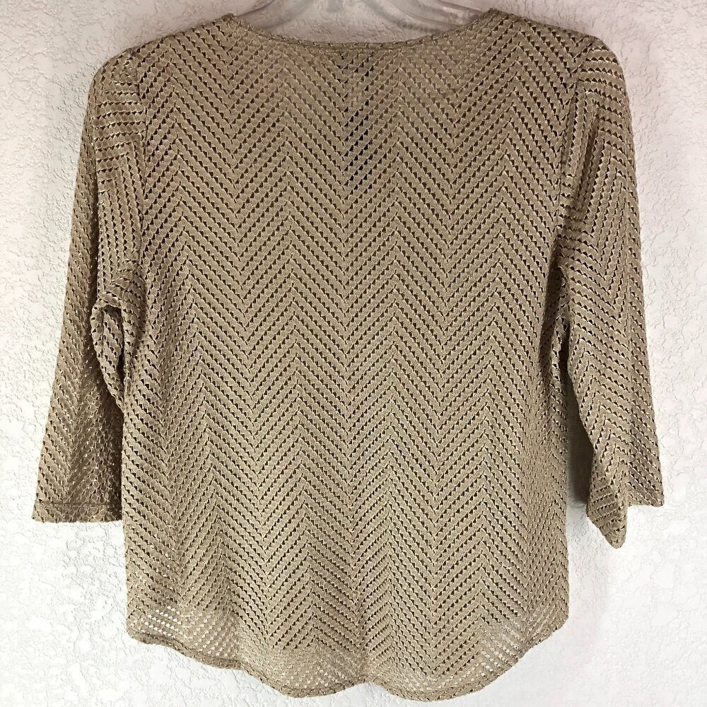 Chico's Travelers Gold See Through Knit Blouse Size 1 - Picture 2 of 6